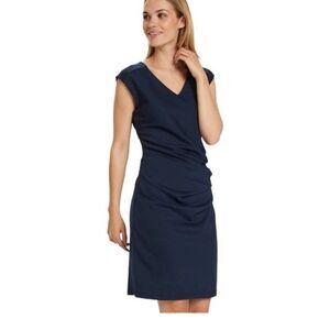 Kaffe women's Navy Blue India V Neck Sleeveless Ruched Lined Cocktail Dress US L